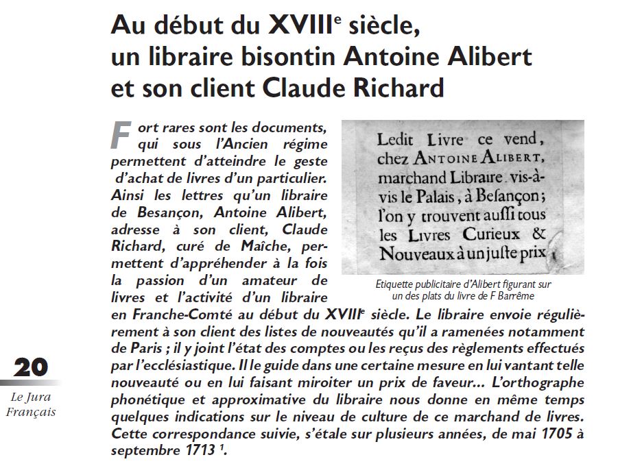 Le Jura Français Les hommes N°328 page 20 un libraire bisontin Antoine Alibert et son client Claude Richard Le Jura Français Les hommes N°328 page 20 un libraire bisontin Antoine Alibert...