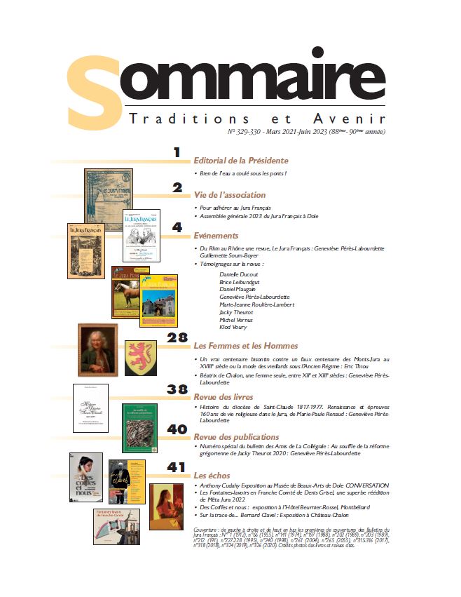 Sommaire Jura Français N 329-330 - Mars 2021-Juin 2023